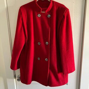 Vintage Burlington Wool Red Pea Coat Jacket Womens Size 18 Made in USA.